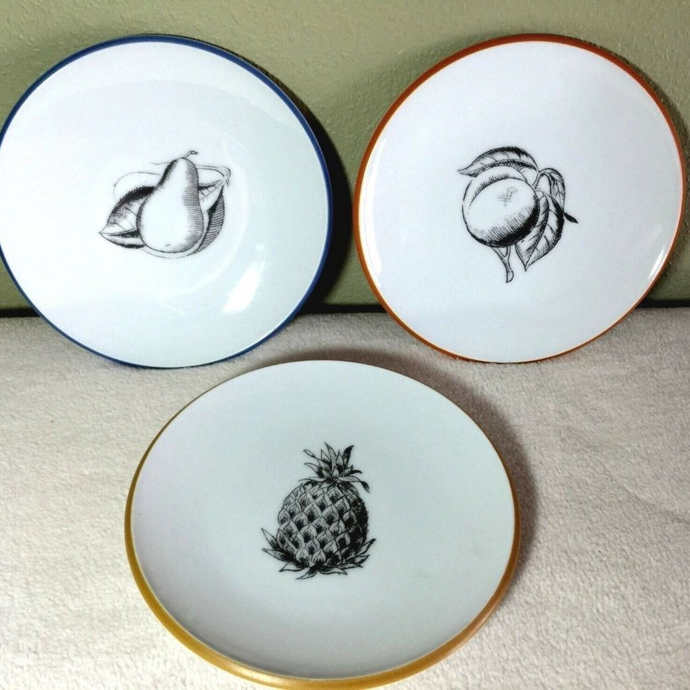 FITZ & FLOYD set of 3,‎ SALAD PLATES FRUIT MOTIF